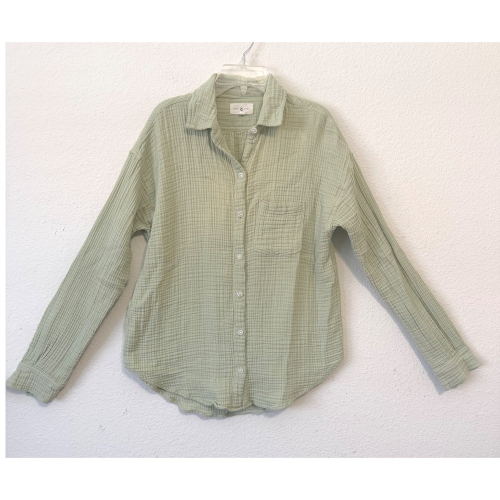 Lou & Grey XS‎ Button Down Shirt Top Green Long Sleeve Gauze Fabric Classic